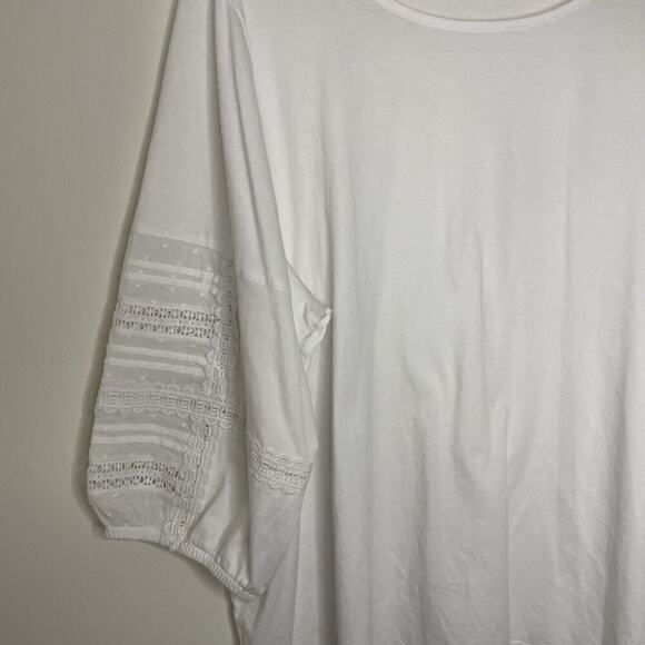 TALBOTS White Embroidered Crochet Trim 3/4 Sleeve Cotton Blouse Cottage Size 3XL - Picture 2 of 8